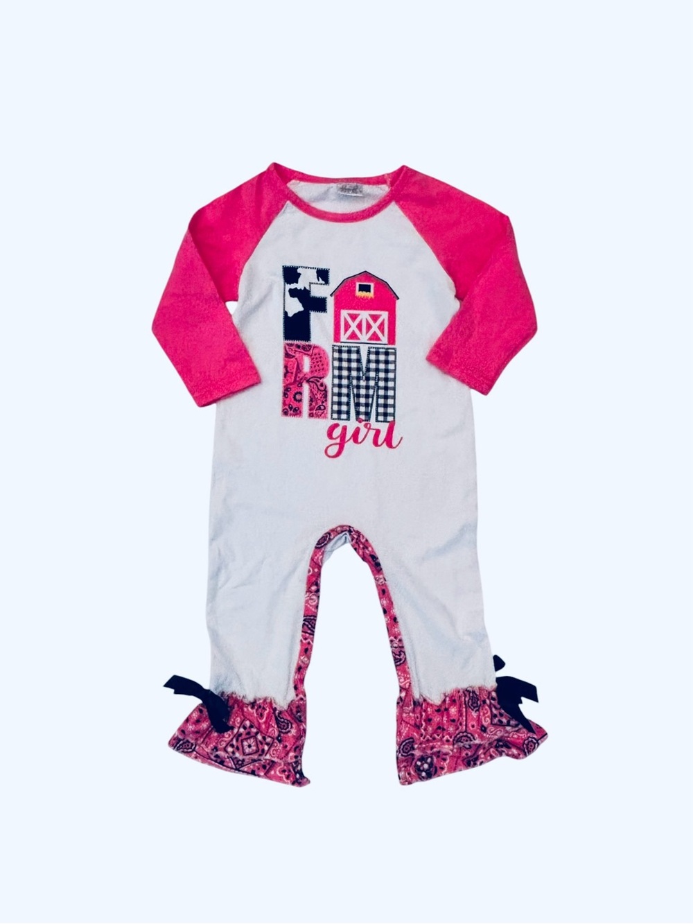 White and Hot Pink 'Farm Girl' One-Piece Footie for Kids